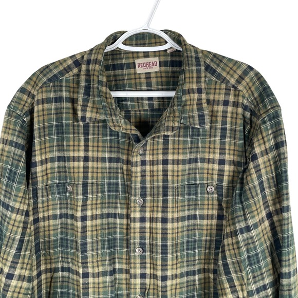 RedHead Other - RedHead Flannel Shirt Mens 2XLT Green Plaid Cotton Button Up Long Sleeve Pockets